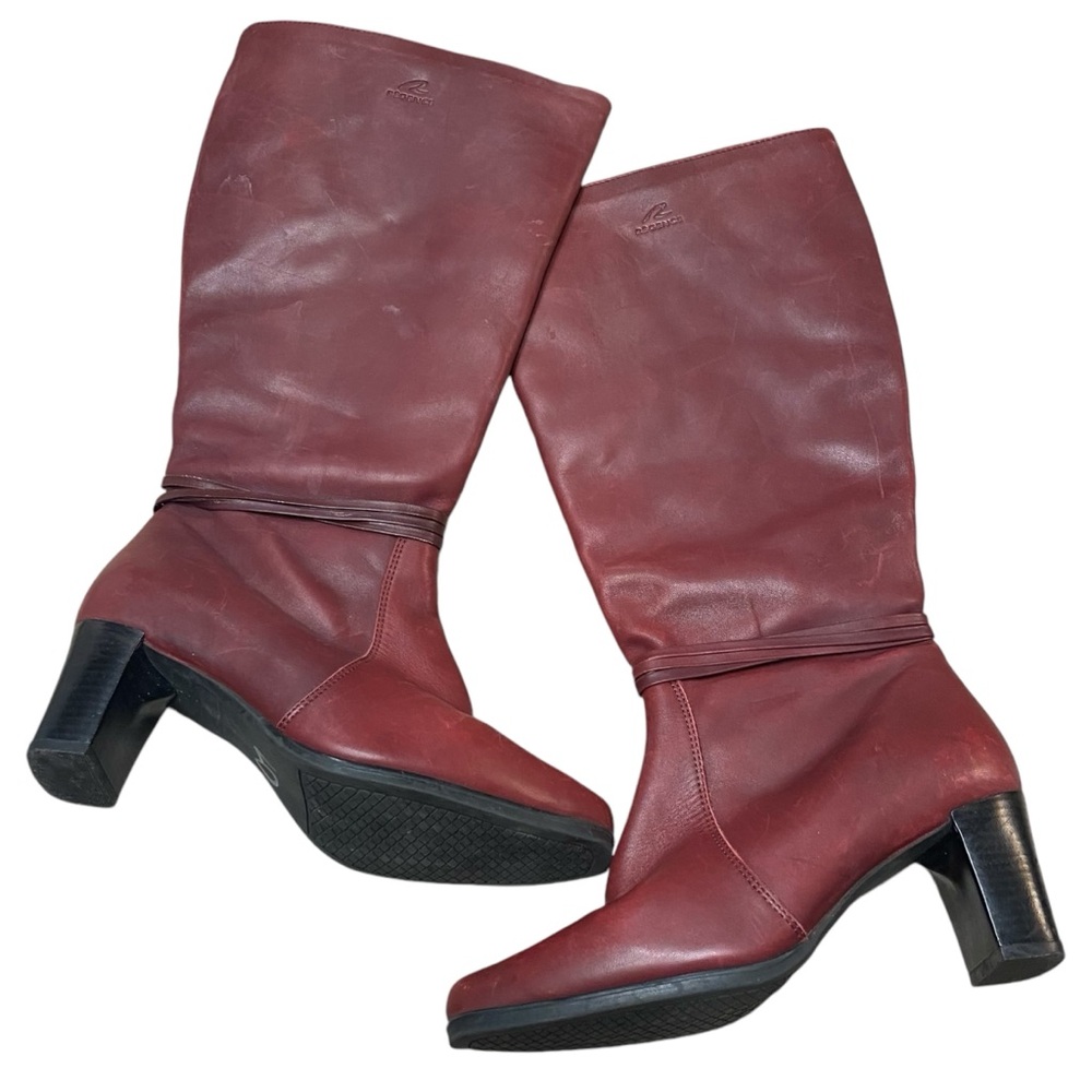 Regence Red Burgundy Leather Knee High Block Heel Full Zip Boots Size 8.5